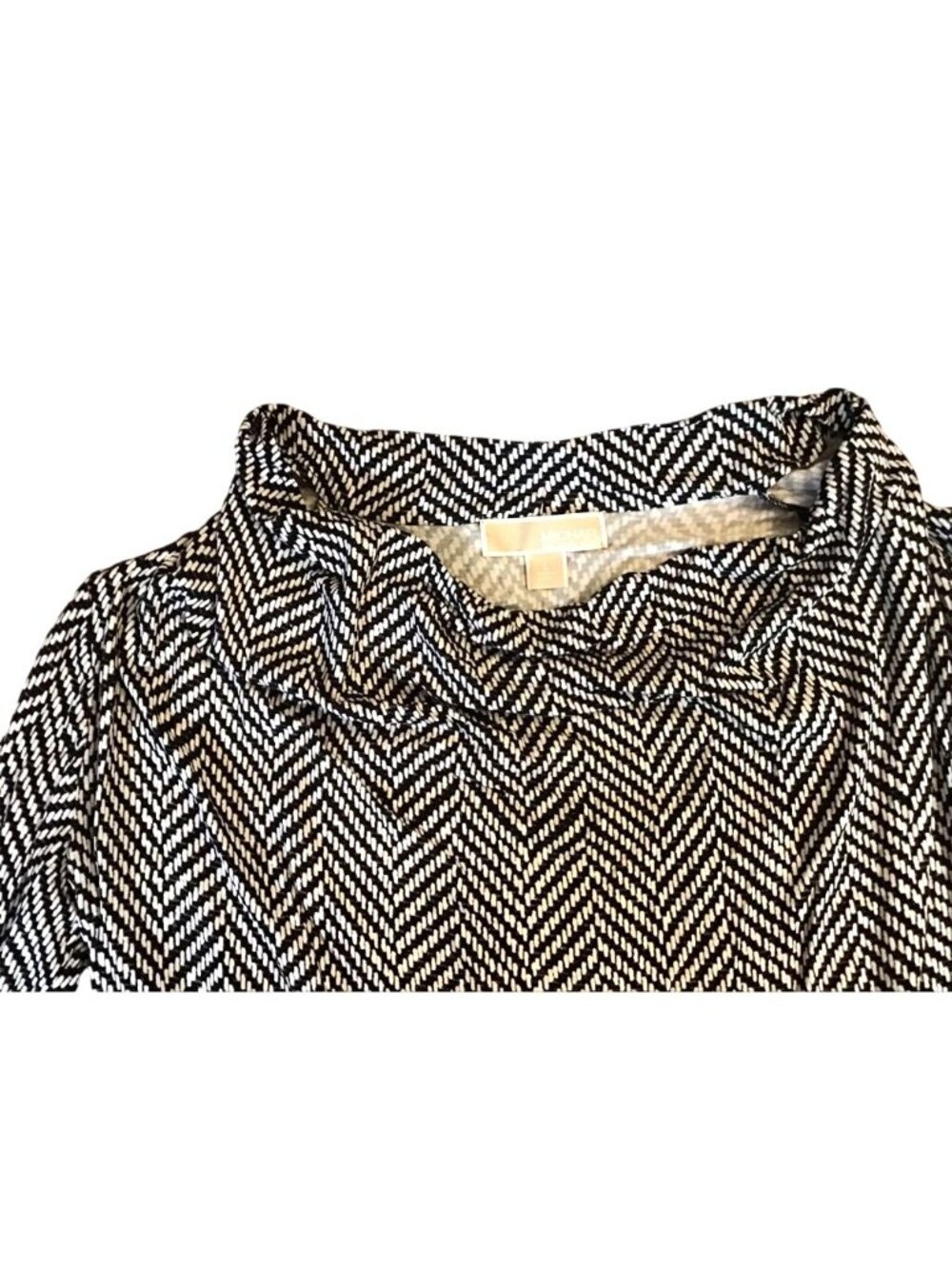Michael Kors Womens Casual Top Lg Black White Chevron Long Sleeve Cowl Blouse - Picture 3 of 6